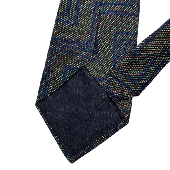 MISSONI Blue/Green Geometric Silk LUXURY Tie ITALY - Picture 4 of 4